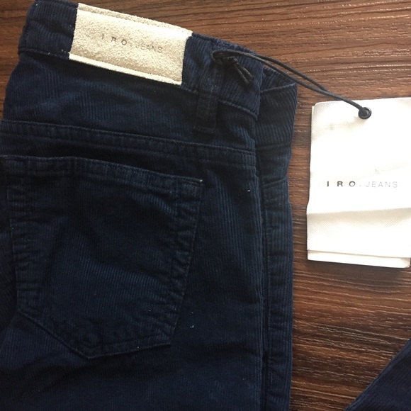 IRO Navy Cotton Flared Corduroy Pants 26 Fray Midrise NWT $350 Tall - Picture 2 of 8